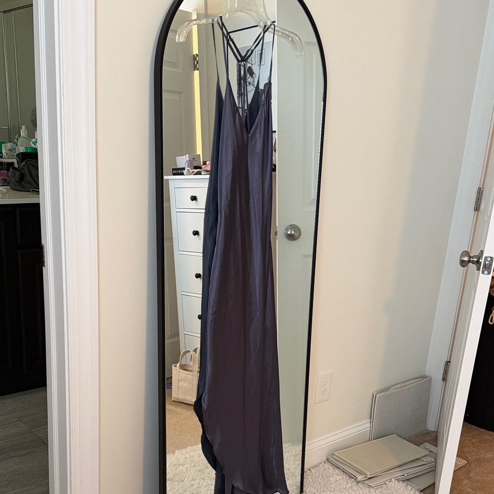 In Bloom Navy Blue Satin Maxi Slip Dress